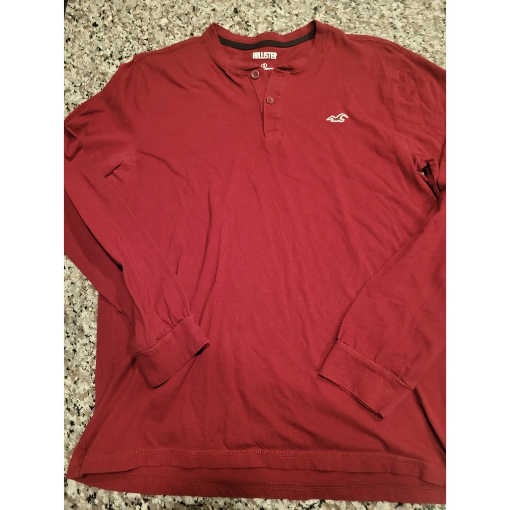 Hollister‎ Mens Long Sleeve Henley Shirt Burgundy Red Small Seagull Logo
